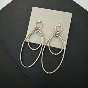 NWT Nadri Gold Plated Cocktail Earrings | Cubic Zirconia | Orbital | Formal | 3"